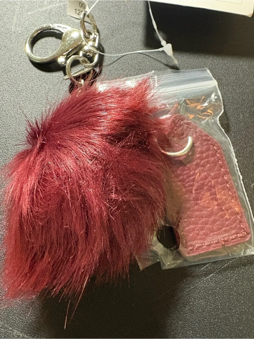 thirty-one Merlot Faux Fur Pom Keychain with Leather Tag